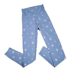 Beach Riot Leggings S Blue Silver Stars Stretch Mid-Rise Fitness Yoga Bottoms